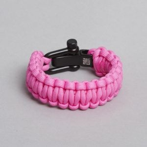 Pink paracord, seen from behind with black lock