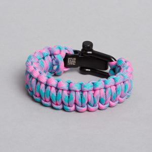 Pink turkis paracord bracelet with black lock recycled by ZLCOPENHAGENarmbånd