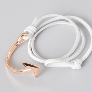 White leather bracelet with Rosa Gold anchor, commemorating 75 years of resilience since the Nakba, dated October 7, 2023