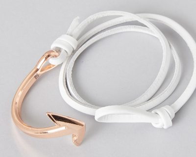 White leather bracelet with Rosa Gold anchor, commemorating 75 years of resilience since the Nakba, dated October 7, 2023