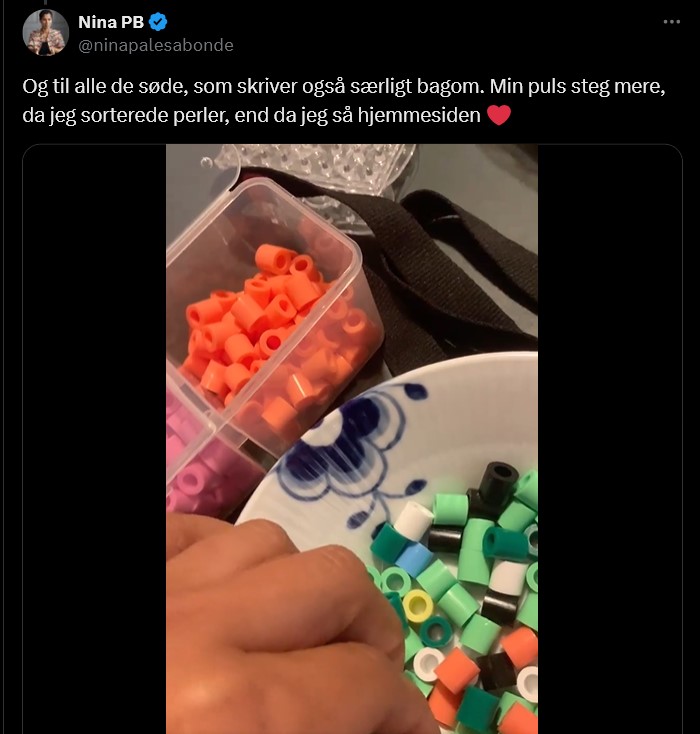 Nina Palesa Bonde sorterer perler og siger 'piss', mens hun kritiserer en satiretegning af en 'fed negerkvinde'. Et billede, der symboliserer dobbeltstandarder og skjulte dagsordener i hendes tilgang til ytringsfrihed og neutralitet i retssager.