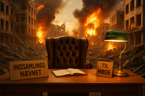 Skrivebord med skilt 