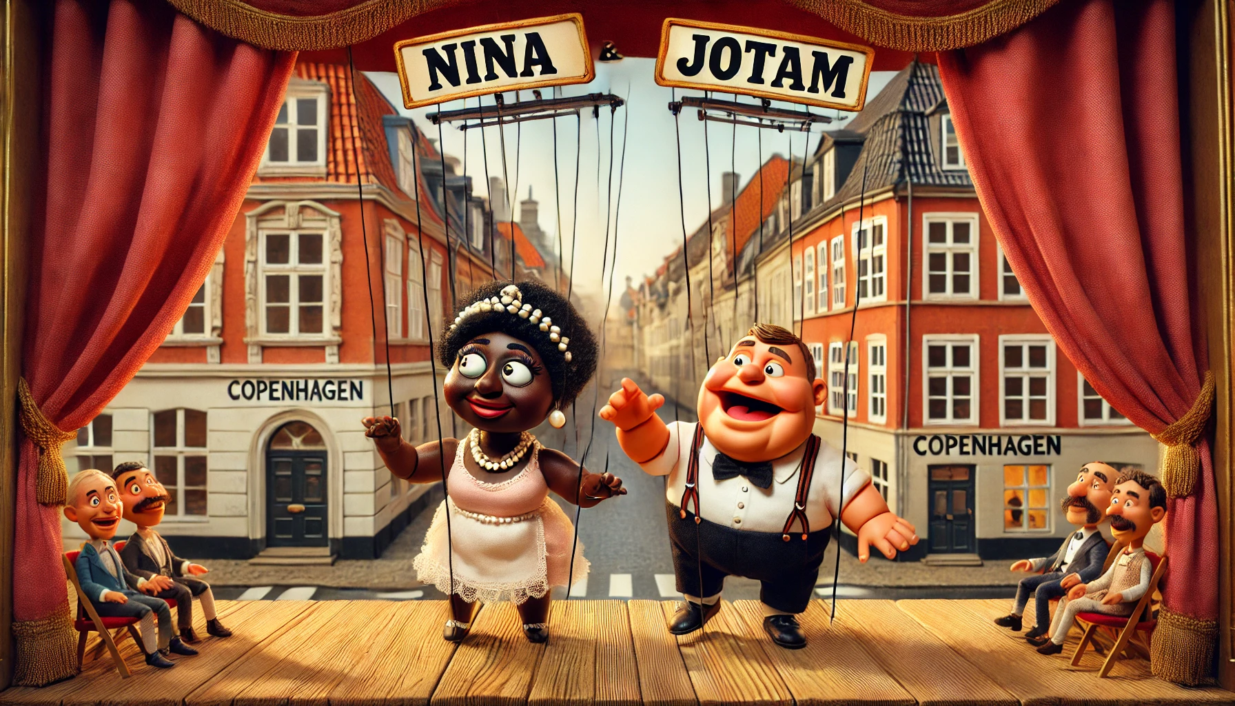 Satirisk dukketeater med figurerne "Nina" og "Jotam" – kritisk kommentar til politisk iscenesættelse i Israel-Palæstina-debatten.