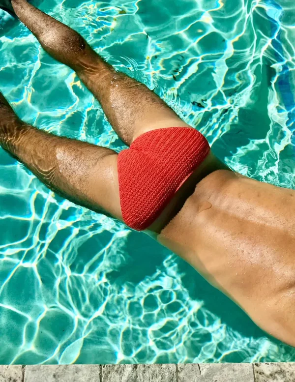 ZLC red crochet swim briefs for men