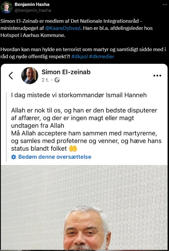 Simon El-Zenaibs kondolence-opslag, som blev brugt i sagen mellem ham og Anders Winnerskjold i Aarhus Kommune.