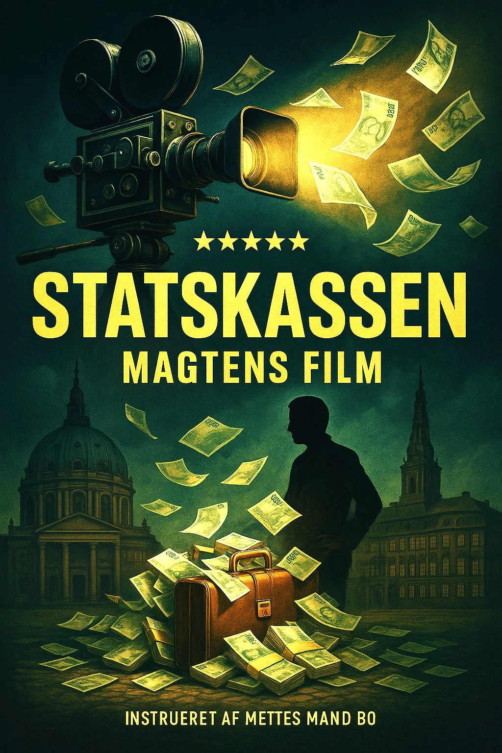 Satirisk illustration om Mette Frederiksen, familierelationer, Israel og statskassen